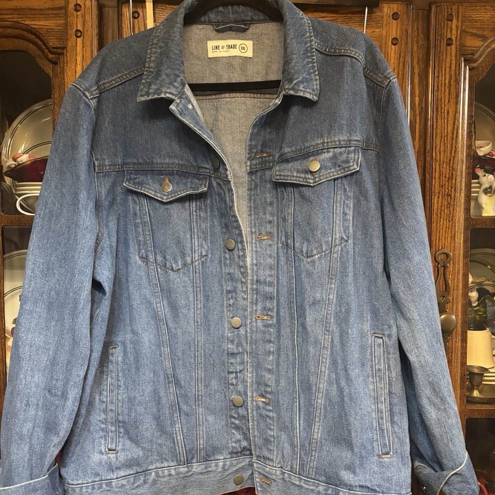 Line Of Trade Men's Trucker Jacket, Blue‎ Denim XXl Button Up Front Pockets
